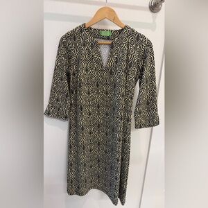 NWOT - Katherine Way - Black & Cream Swirl-Print Midi Dress.